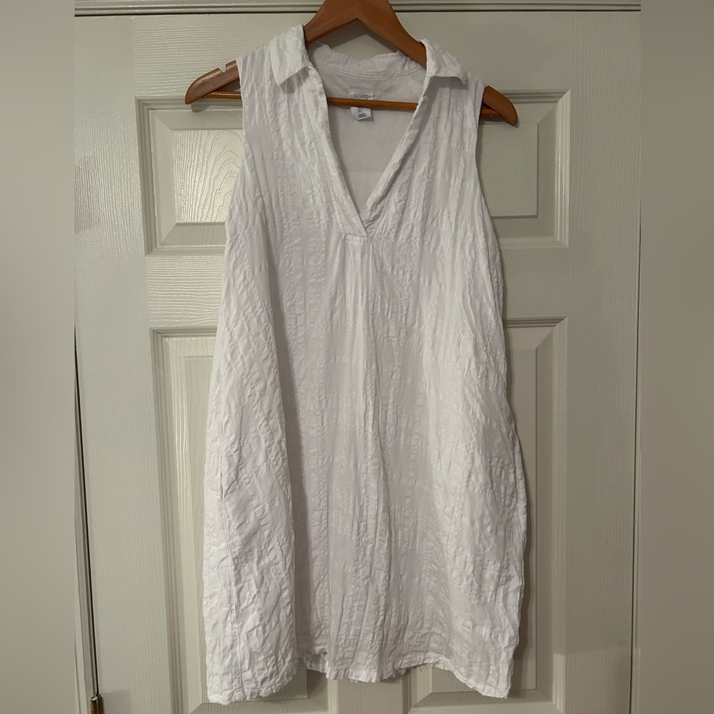 Sigrid Olsen White Collared Sleeveless Dress